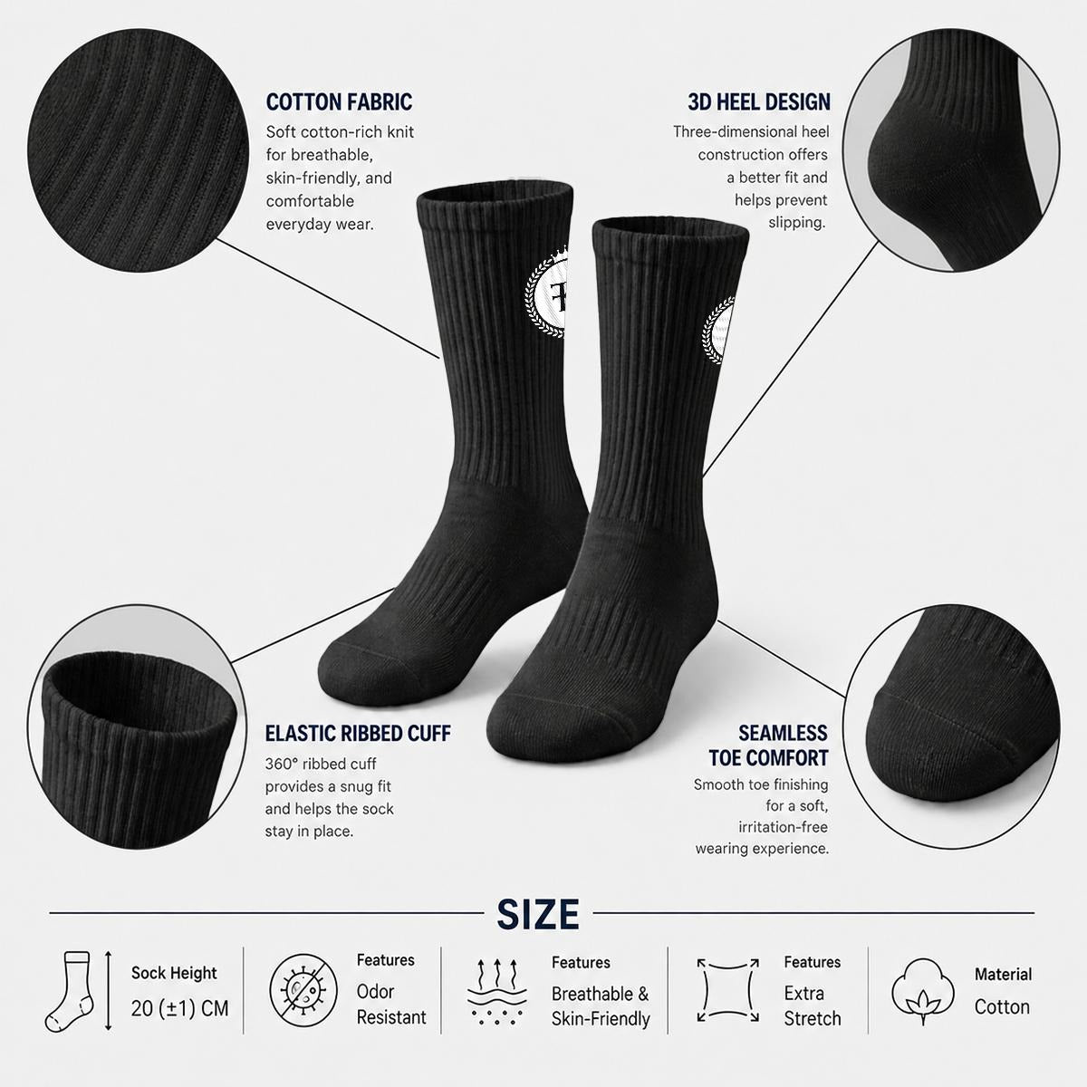 Felise KaBobo - Embroidered Emblem Crew Socks|Cotton