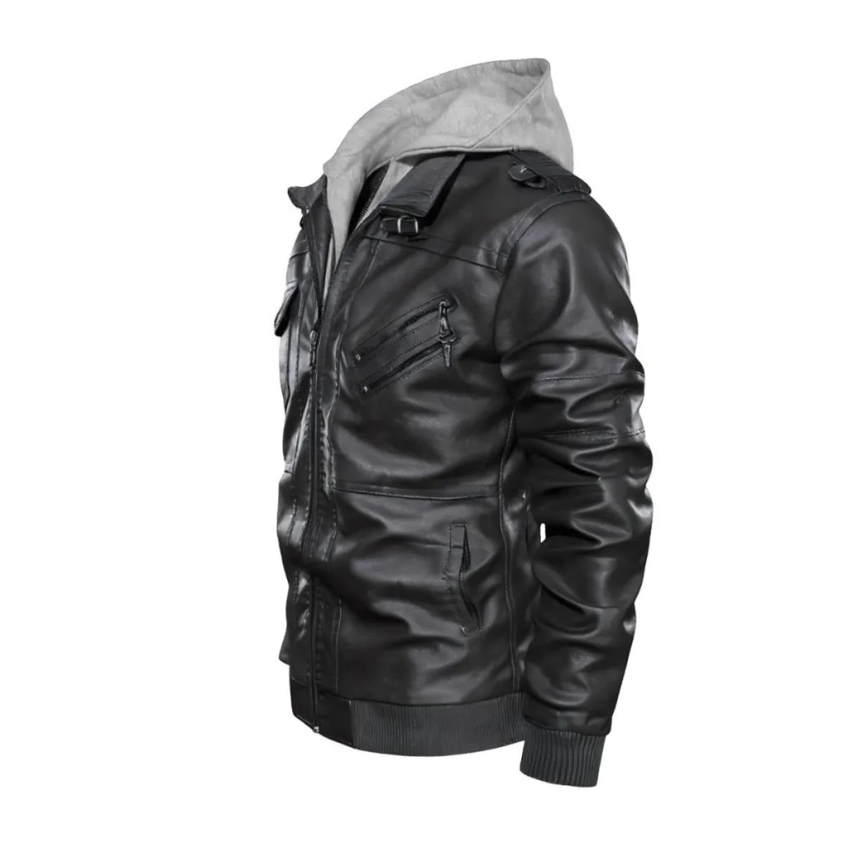 Felise KaBobo - Men's Hooded Leather Jacket
