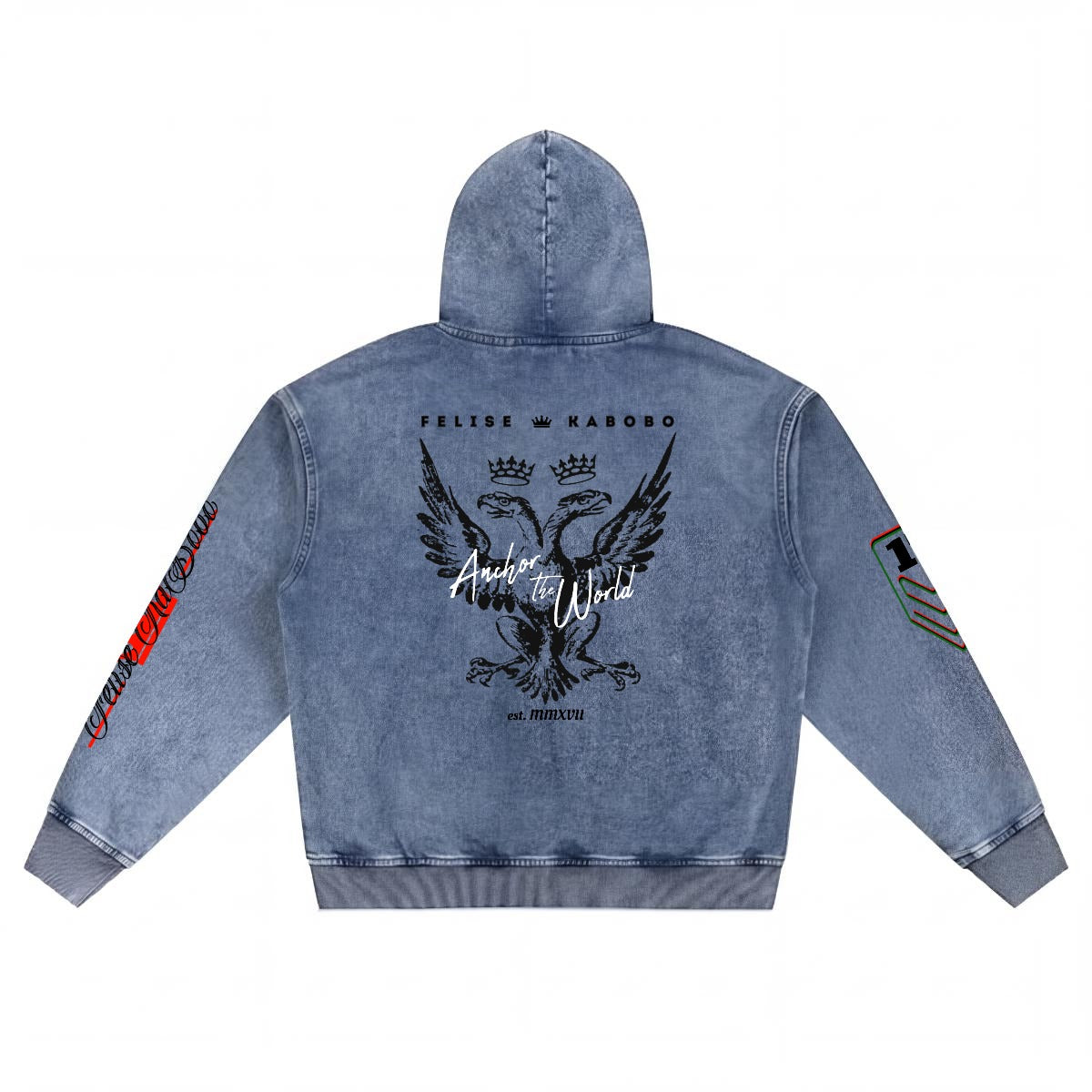 Felise KaBobo - Men’s Washed Denim Zip Hoodie