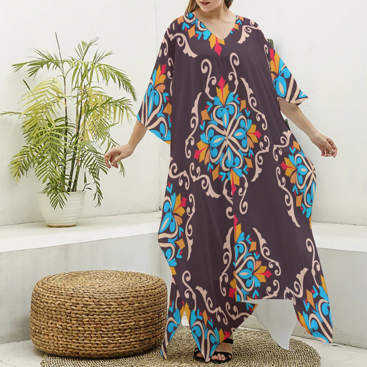 Felise KaBobo - Women's Imitation Silk V-neck Kaftan Robe