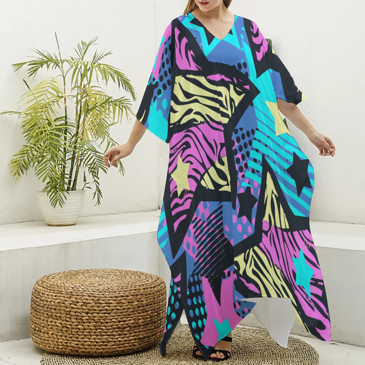 Felise KaBobo - Women's Imitation Silk V-neck Kaftan Robe
