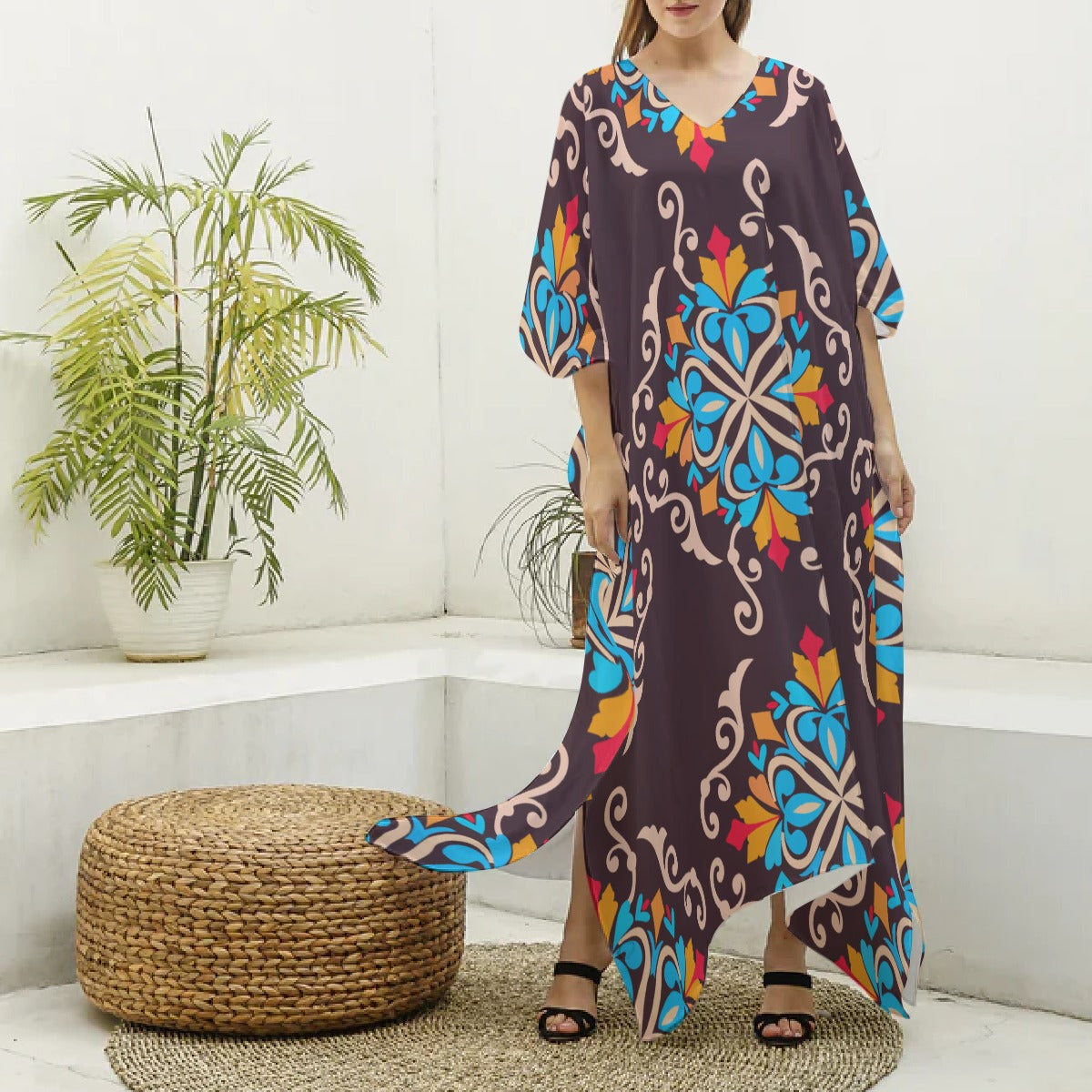 Felise KaBobo - Women's Imitation Silk V-neck Kaftan Robe