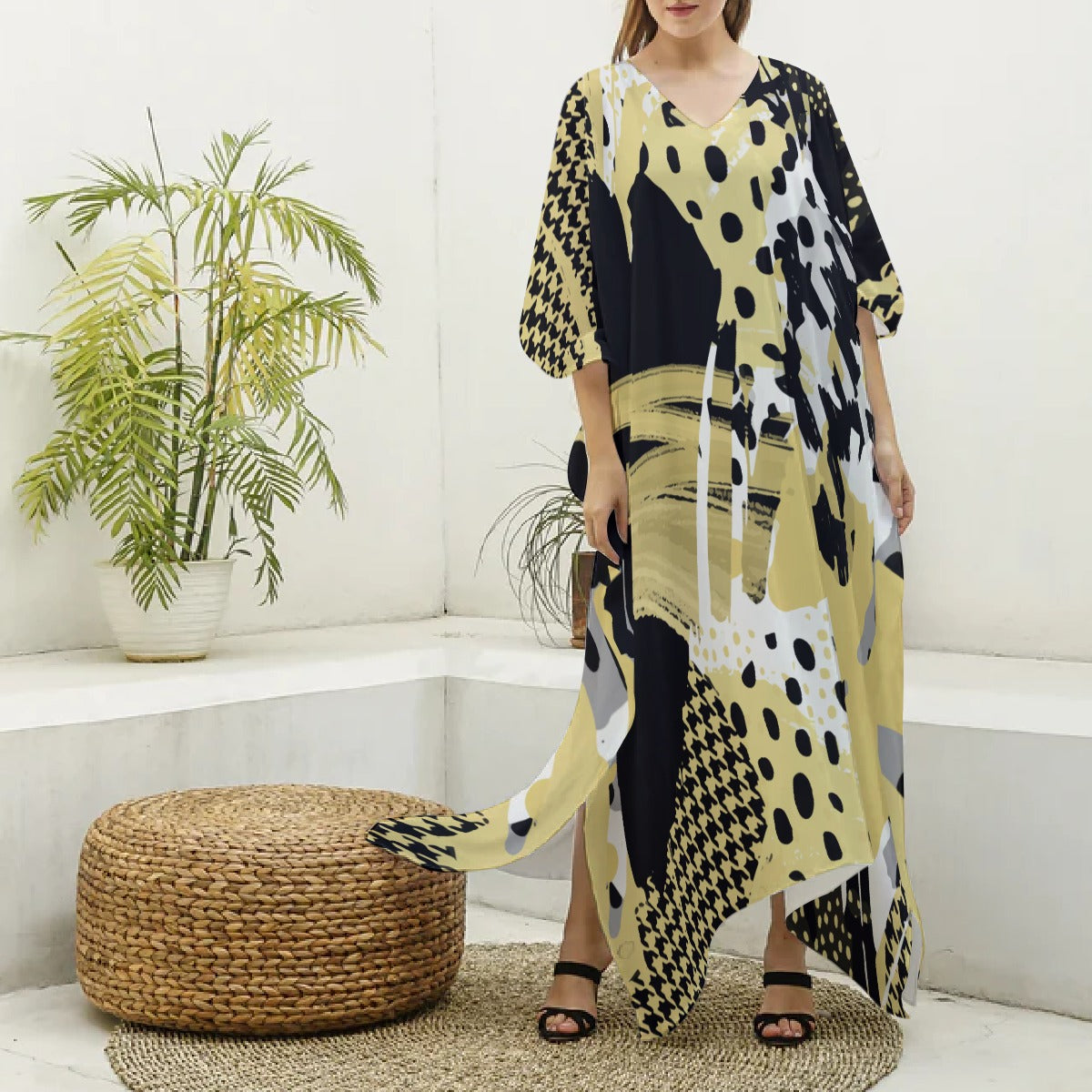 Felise KaBobo - Women's Imitation Silk V-neck Kaftan Robe