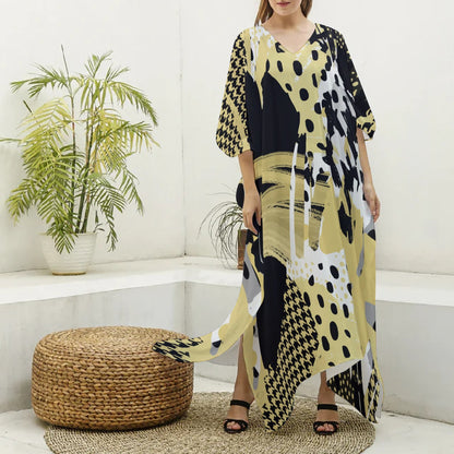 Felise KaBobo - Women's Imitation Silk V-neck Kaftan Robe