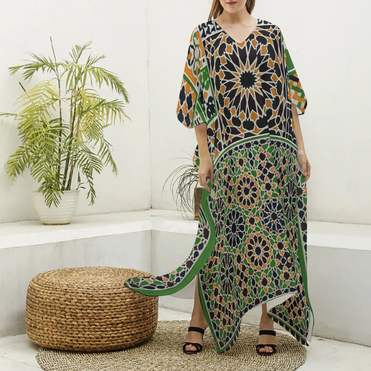 Felise KaBobo - Women's Imitation Silk V-neck Kaftan Robe