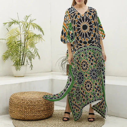Felise KaBobo - Women's Imitation Silk V-neck Kaftan Robe