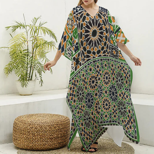 Felise KaBobo - Women's Imitation Silk V-neck Kaftan Robe