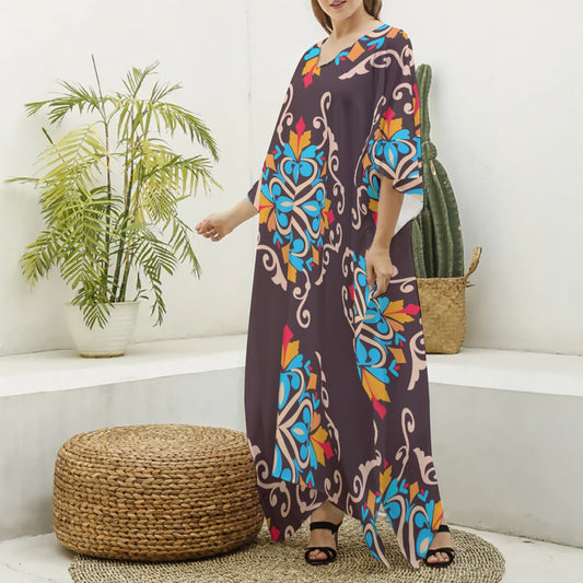 Felise KaBobo - Women's Imitation Silk V-neck Kaftan Robe