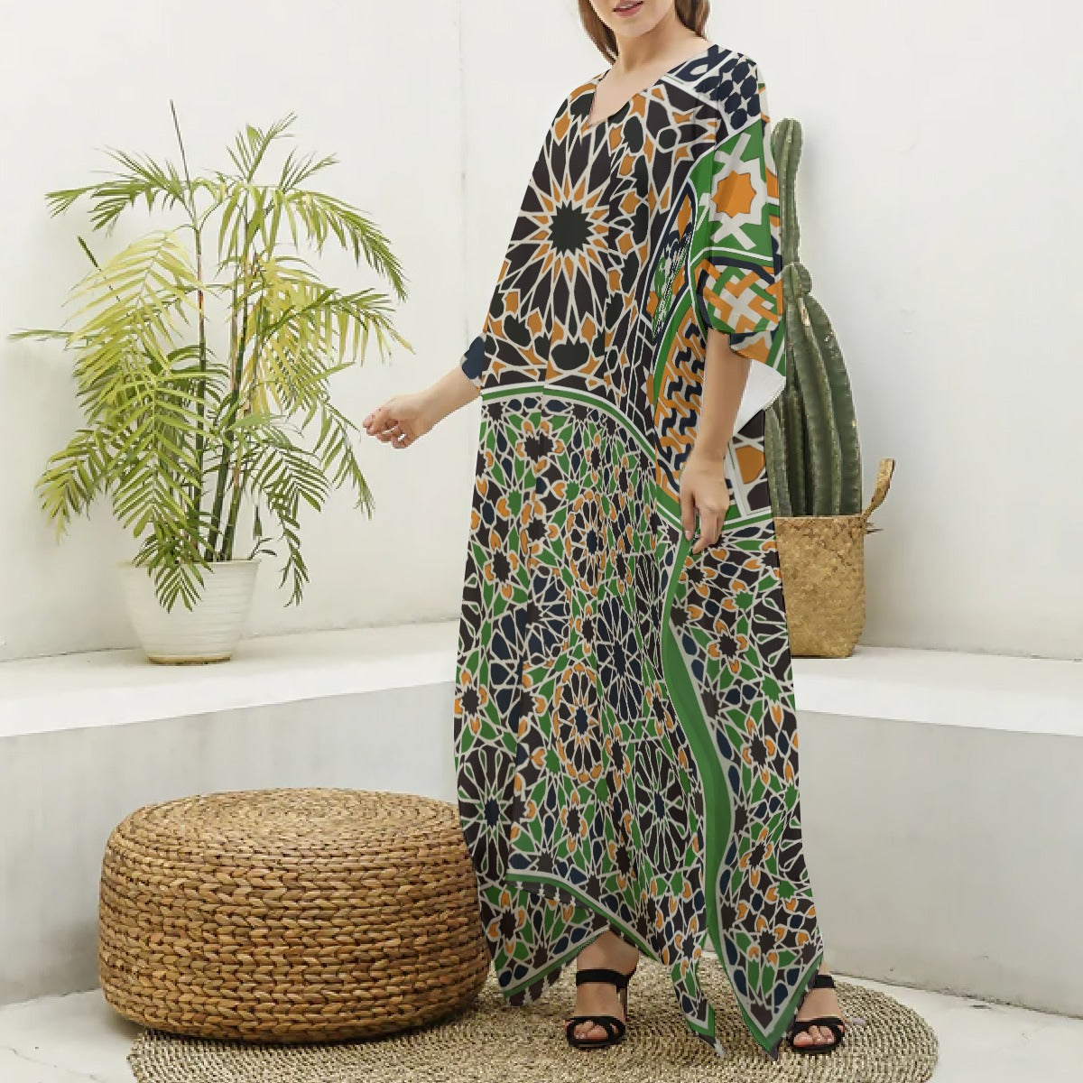 Felise KaBobo - Women's Imitation Silk V-neck Kaftan Robe