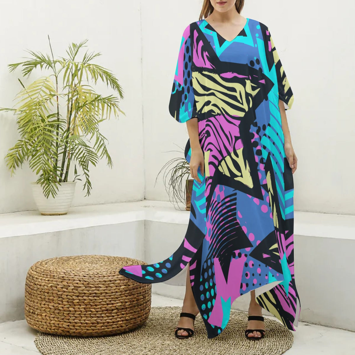 Felise KaBobo - Women's Imitation Silk V-neck Kaftan Robe