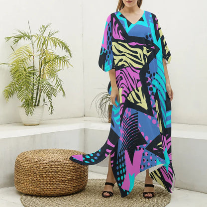 Felise KaBobo - Women's Imitation Silk V-neck Kaftan Robe