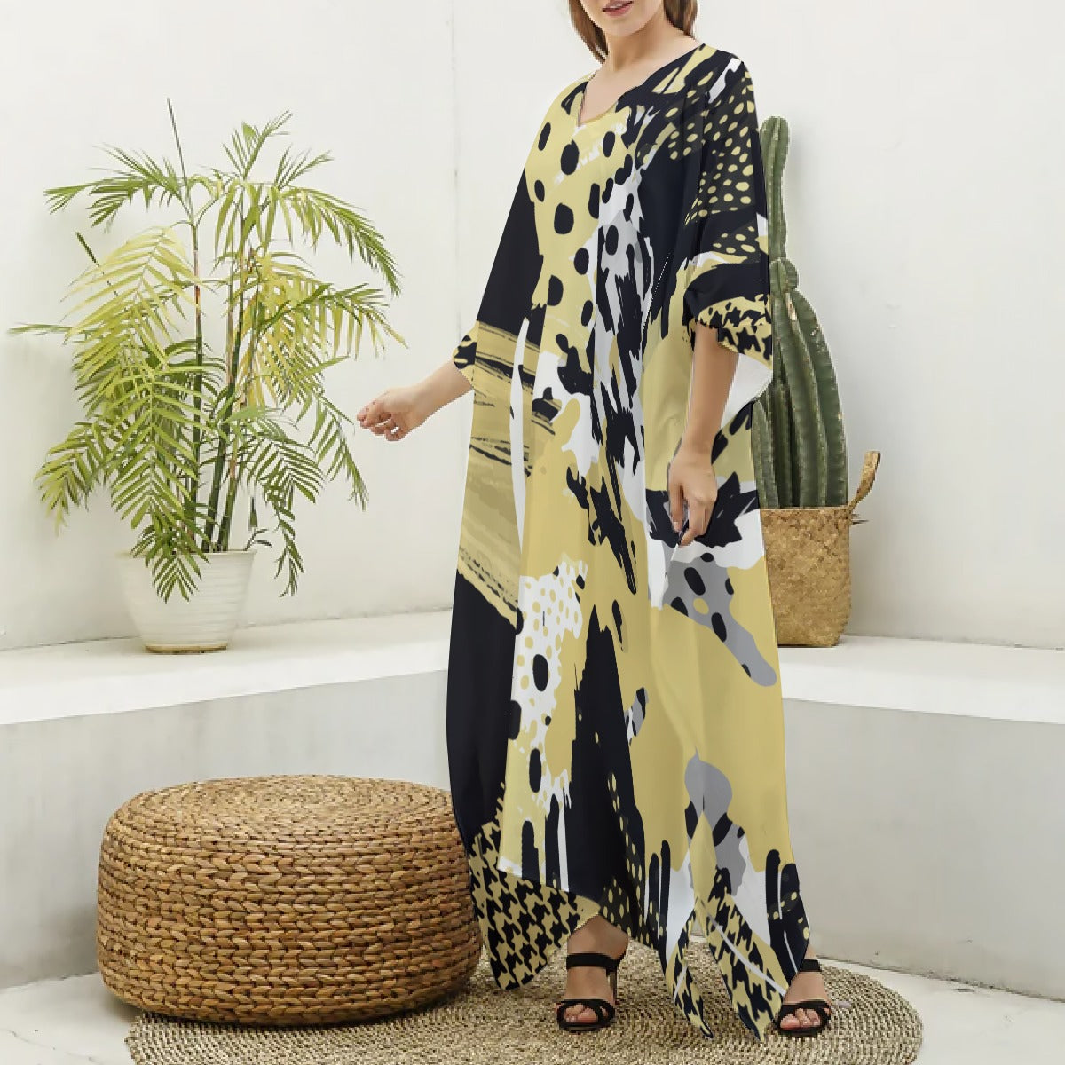 Felise KaBobo - Women's Imitation Silk V-neck Kaftan Robe