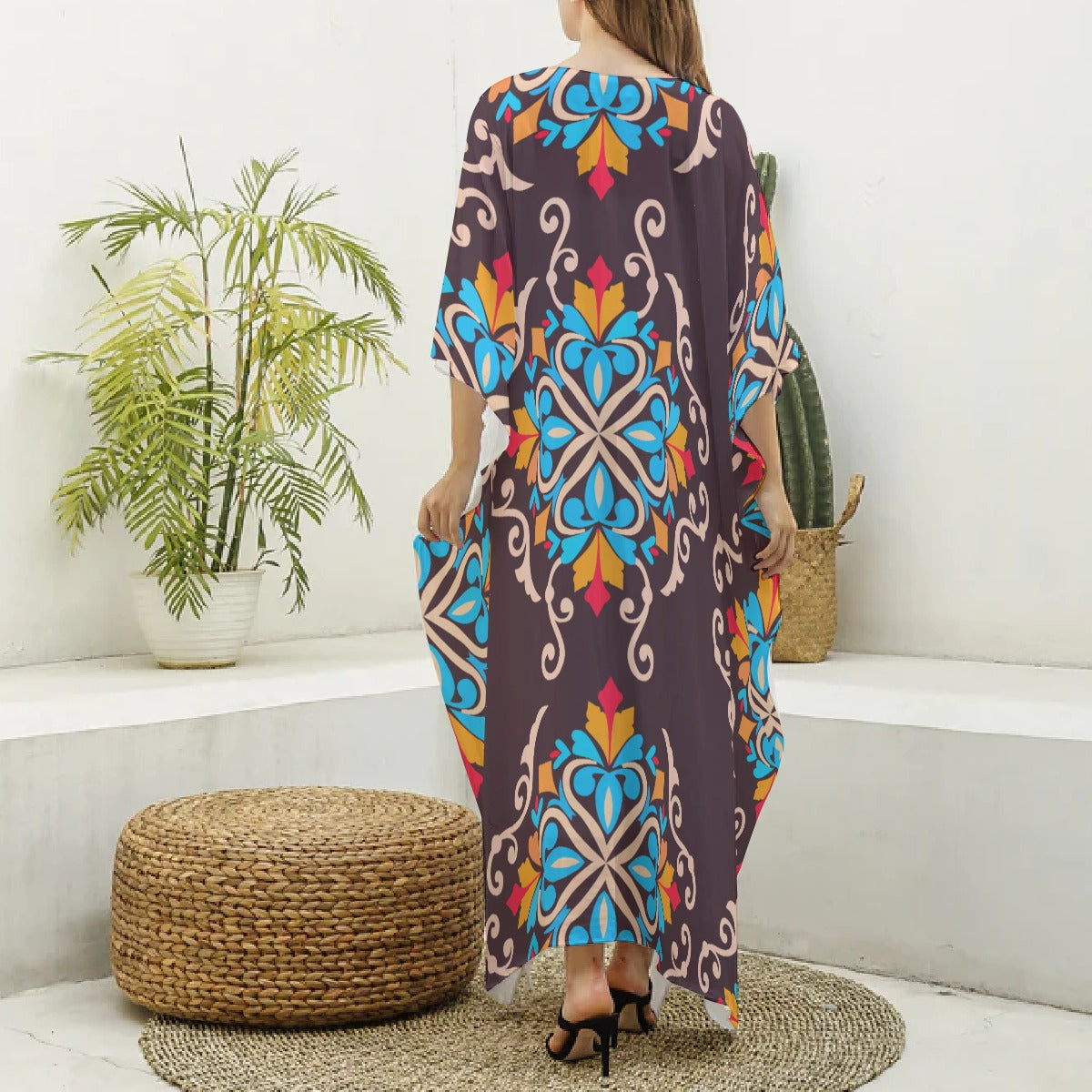 Felise KaBobo - Women's Imitation Silk V-neck Kaftan Robe
